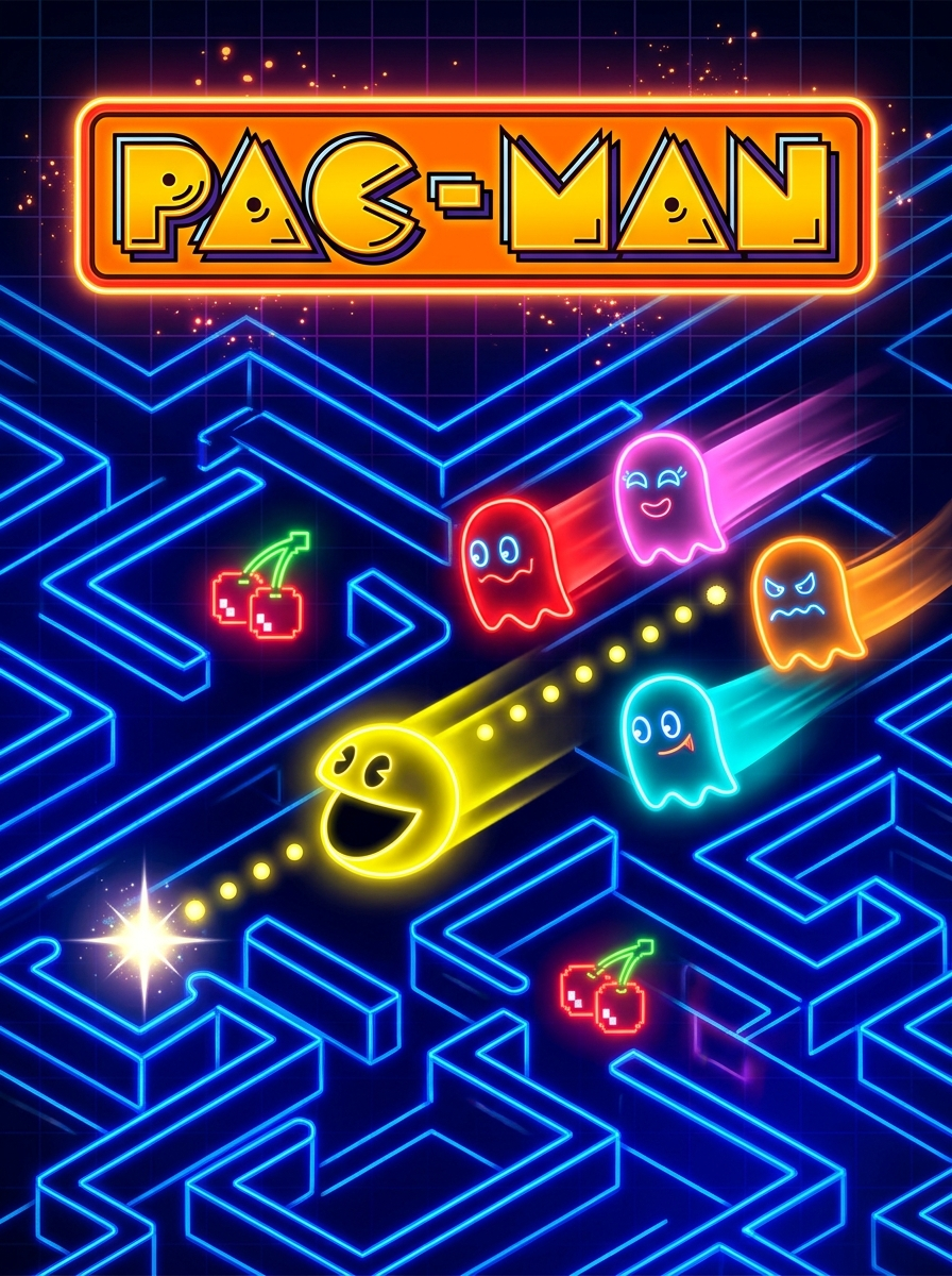 Neon Pac-Man Maze Runner